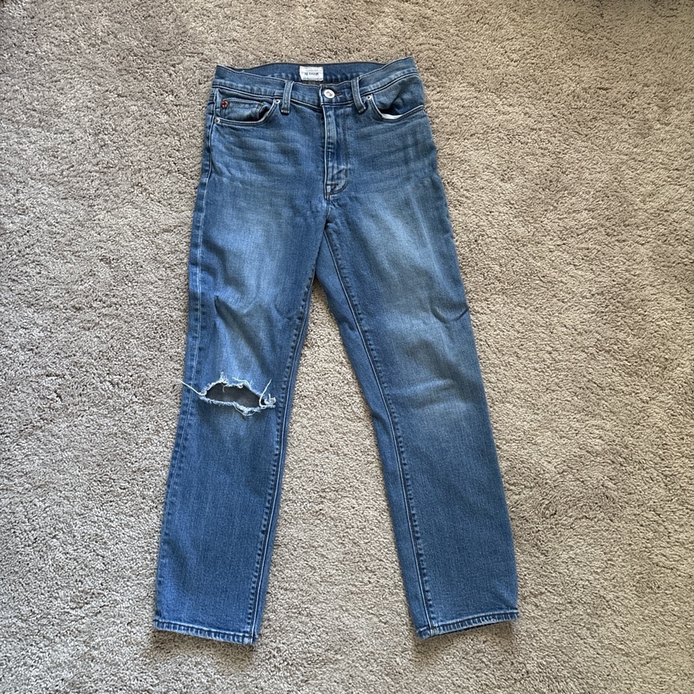 Hudson Mid-Rise Medium Wash Distressed Slim Straight Jean